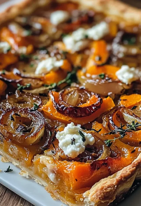 Karamellisierte Zwiebel Butternutkürbis Tart
