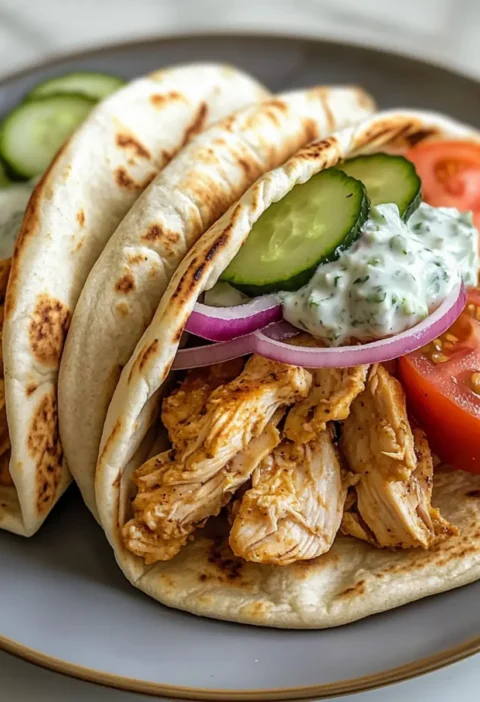 Crockpot griechische Hähnchen-Pitas mit Tzatziki