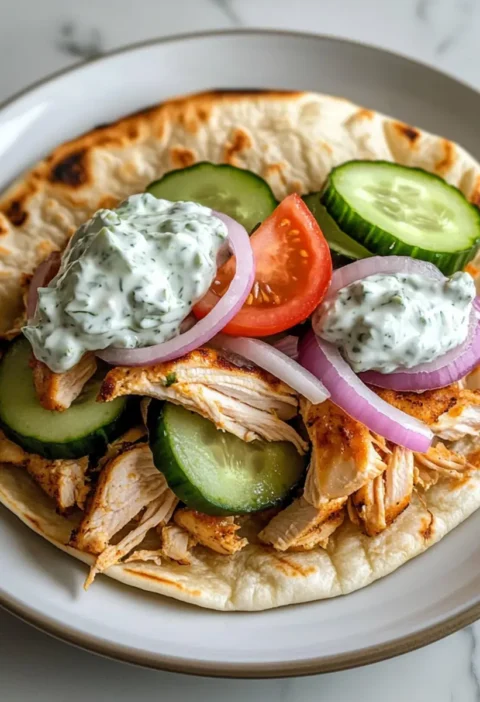 Crockpot Griechisches Hühnchen Pitas mit Tzatziki