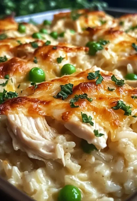 Dump-und-Bake Hähnchen Alfredo Reisauflauf