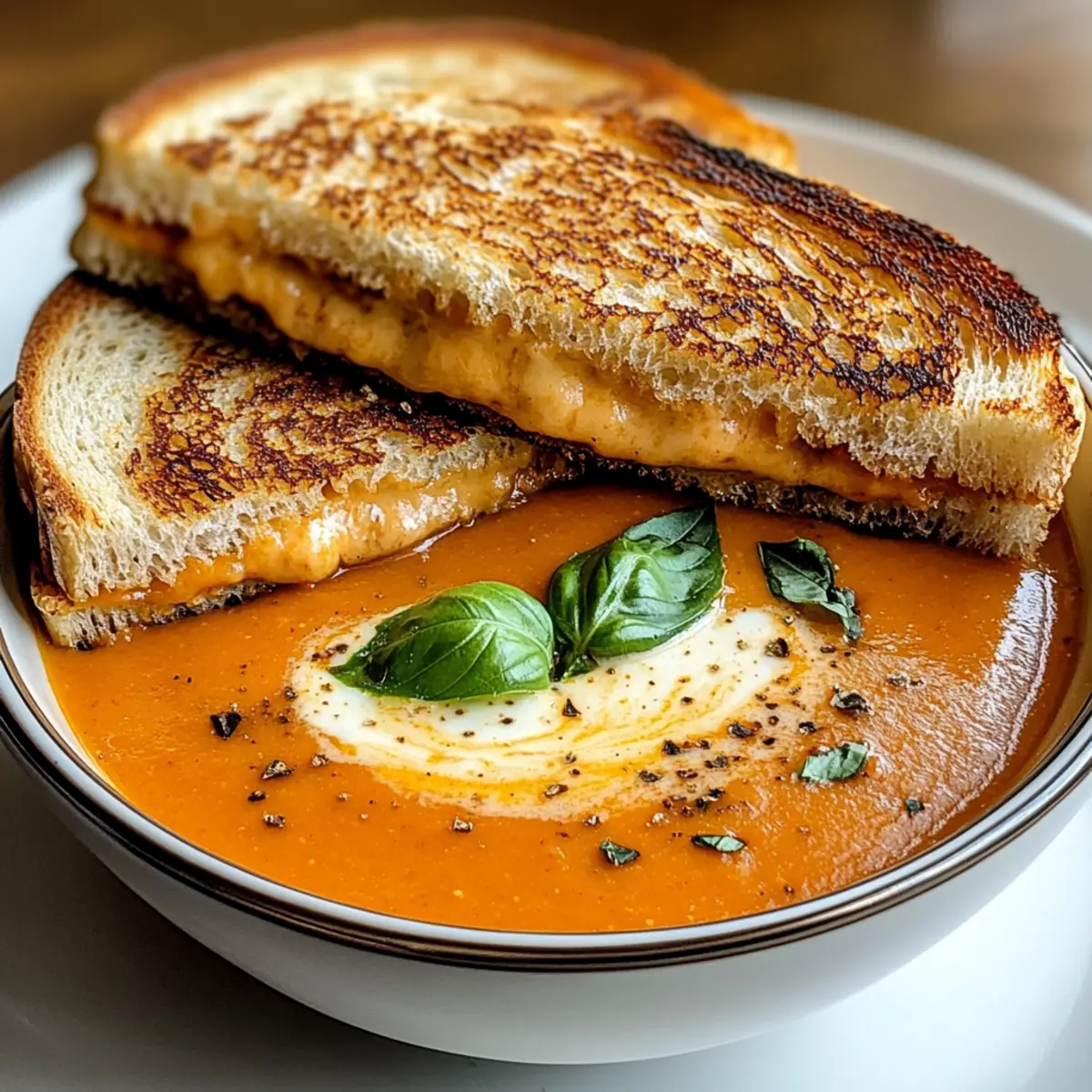 GerA¶stete Tomatensuppe Gegrilltes KA¤sebrot mhvhea