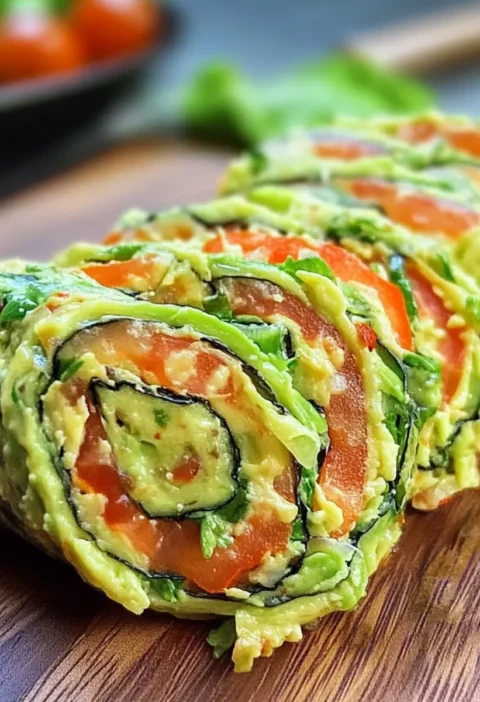 Gesunde Gemüserolle gefüllt mit Avocadocreme