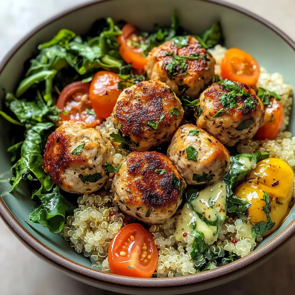 Kräuterhähnchenfleischbällchen-Schüssel leicht gemacht 3 Herbed Chicken Meatball Bowl Recipe dsviva