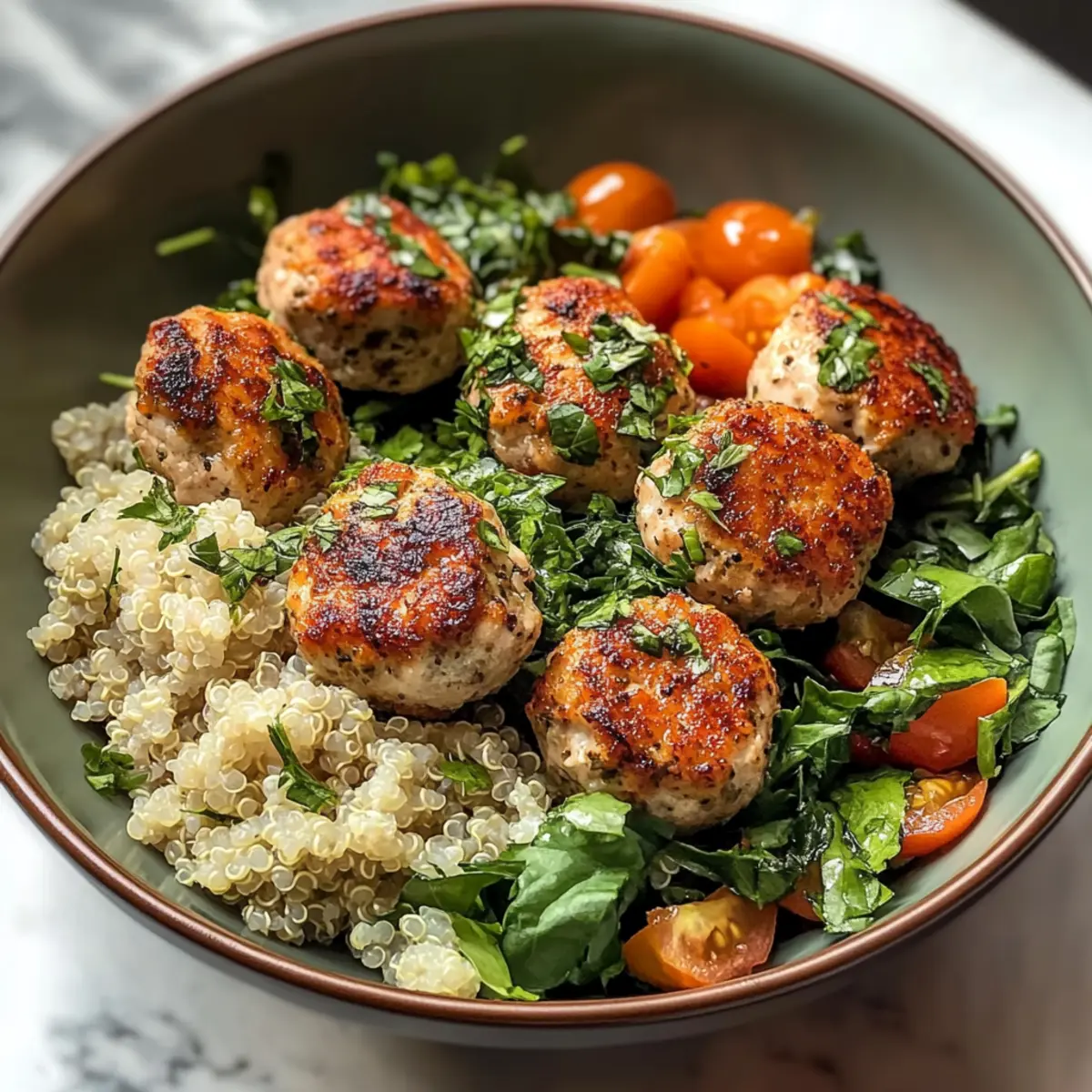 Kräuterhähnchenfleischbällchen-Schüssel leicht gemacht 4 Herbed Chicken Meatball Bowl Recipe fu5zws