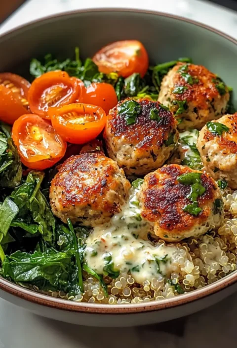 Kräuterhähnchenfleischbällchen-Schüssel-Rezept