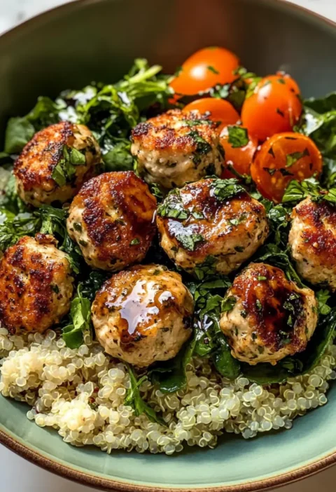 Kräuter-Hühnchen-Fleischbällchen-Schüssel Rezept