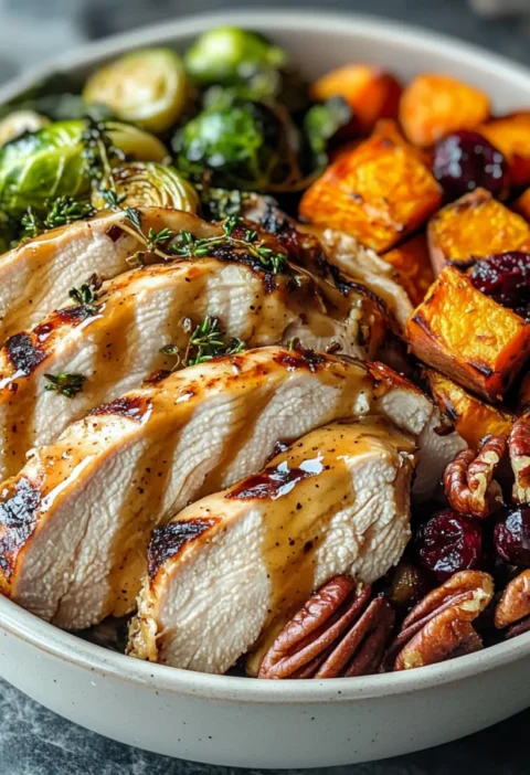 Ahorn-Dijon-Hähnchen und geröstete Süßkartoffel-Bowls