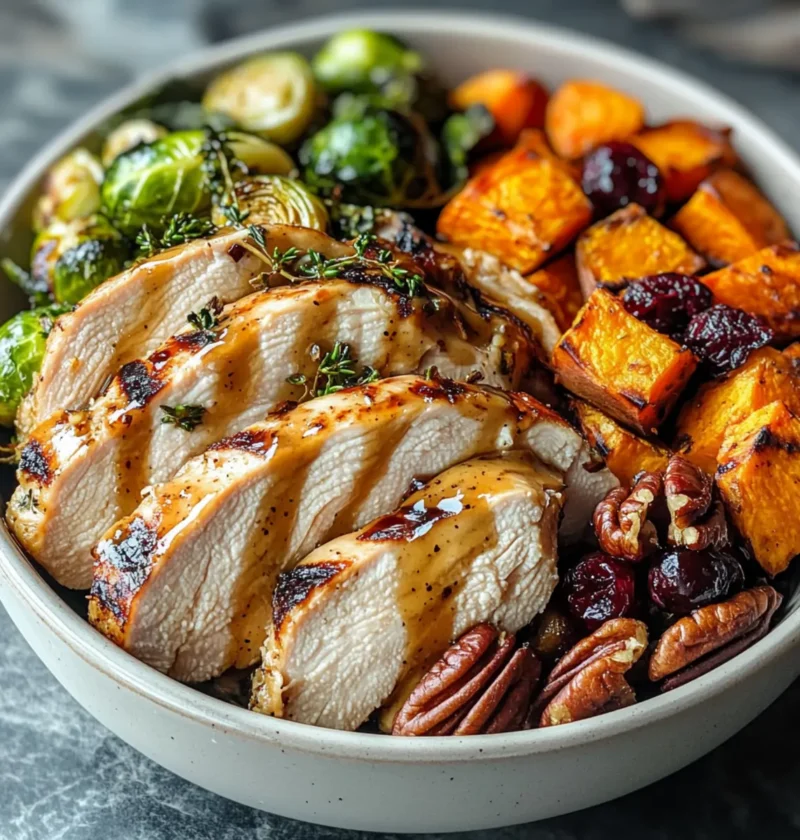 Ahorn-Dijon-Hähnchen und geröstete Süßkartoffeln 1 Ahorn-Dijon-Hähnchen und geröstete Süßkartoffel-Bowls