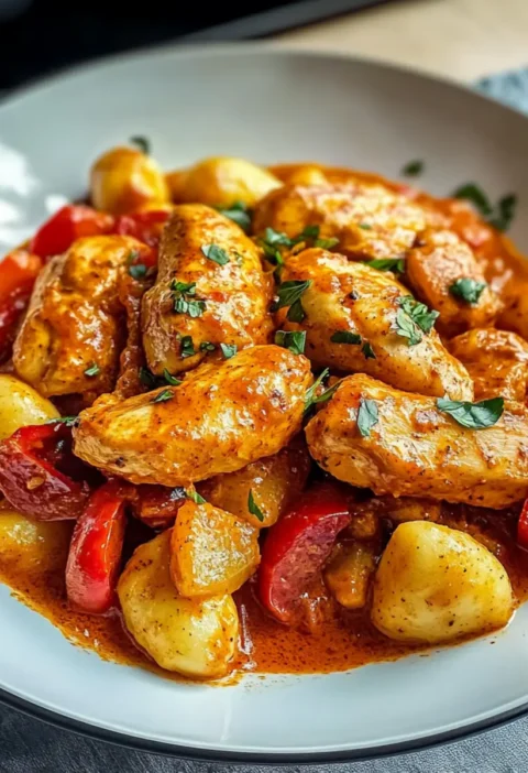 Paprika-Sahne-Hähnchen mit Gnocchi
