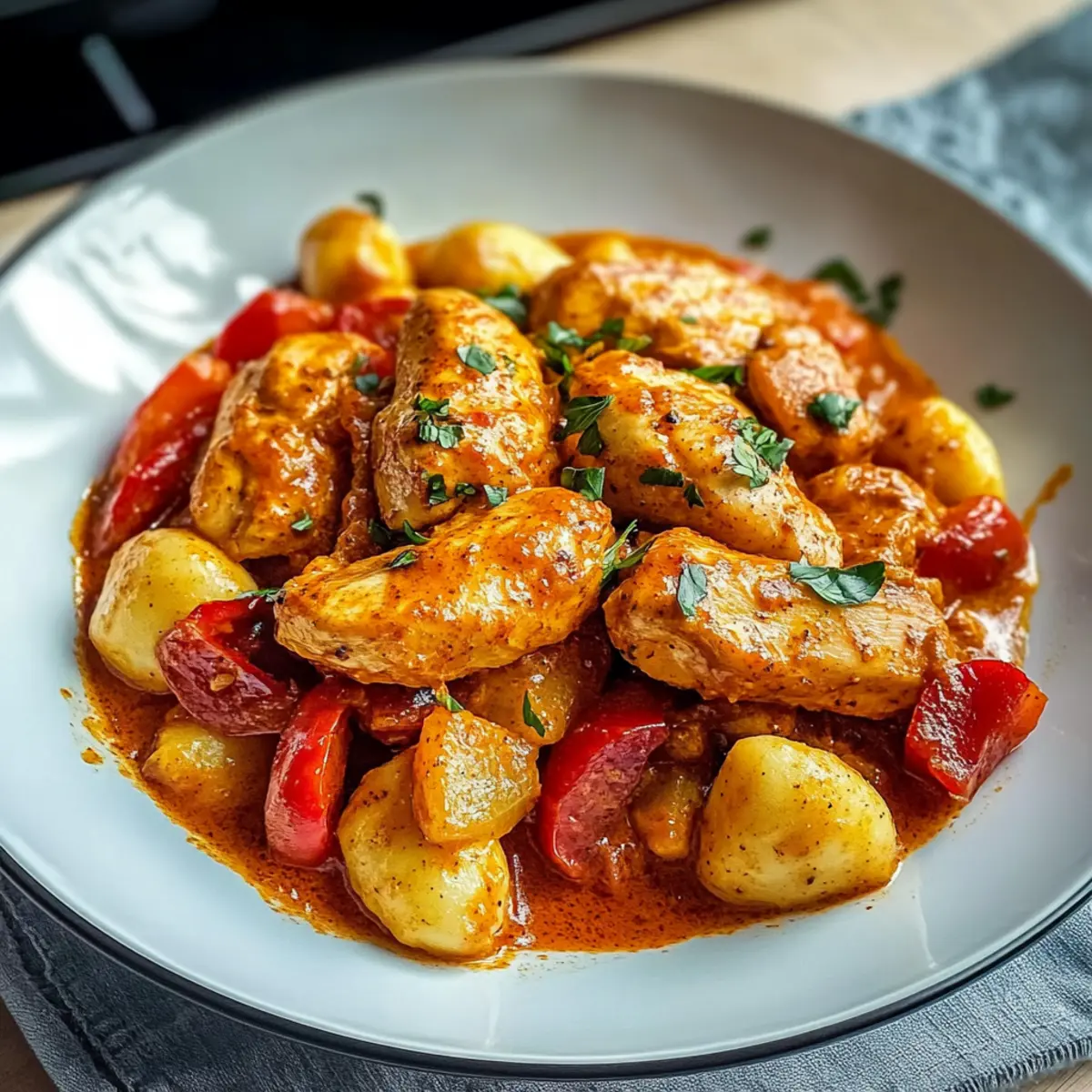 Paprika-Sahne-Hähnchen mit Gnocchi