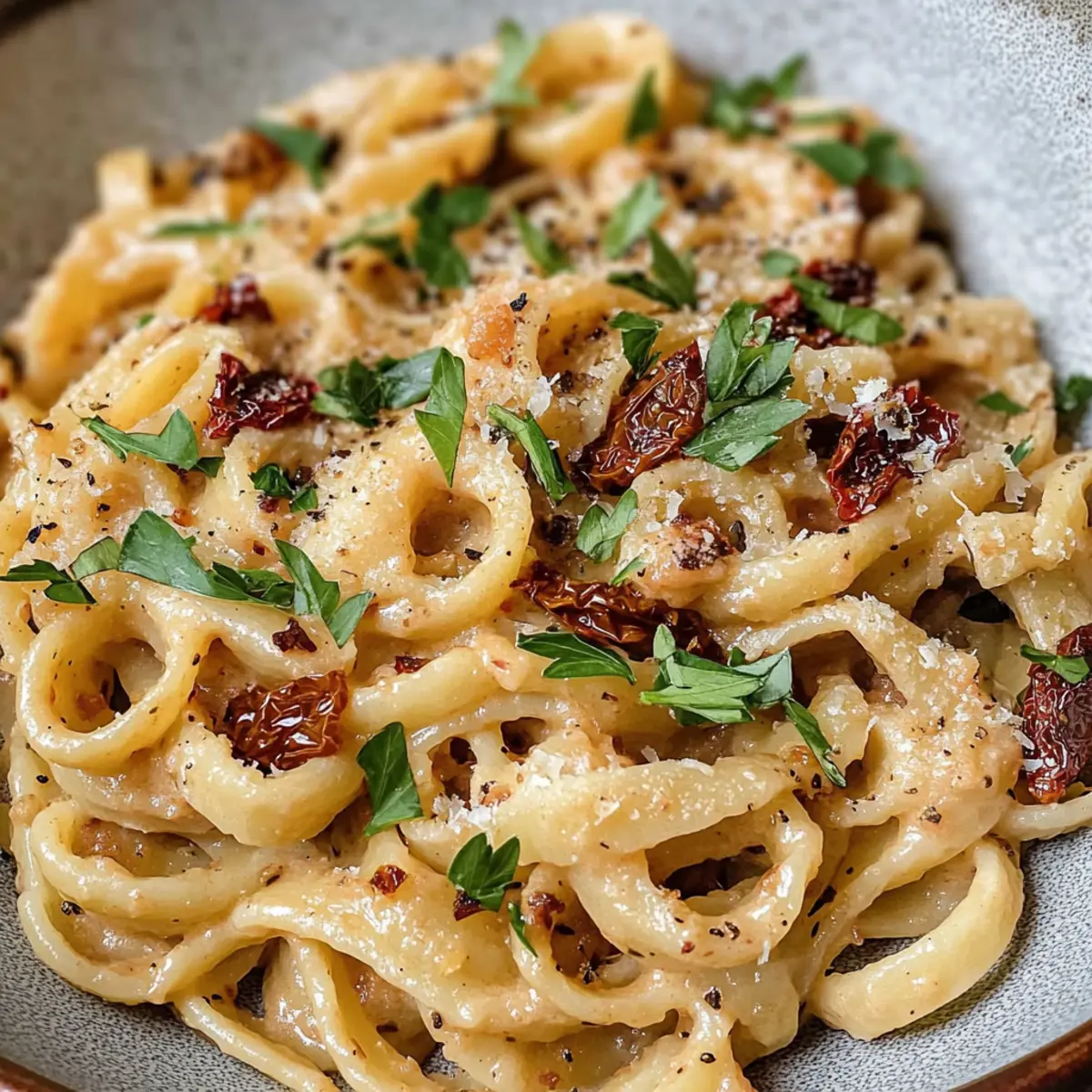 Veganisierte karamellisierte Zwiebel Pasta