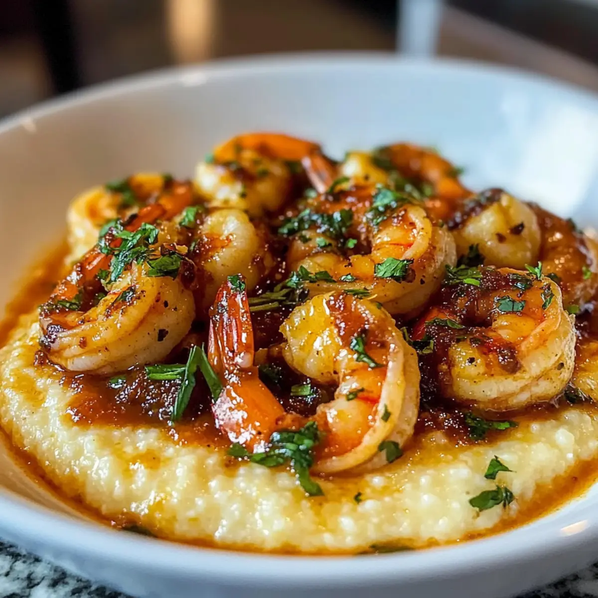 Authentische SA¼dstaaten Garnelen mit MaisgrA¼tze akwyls