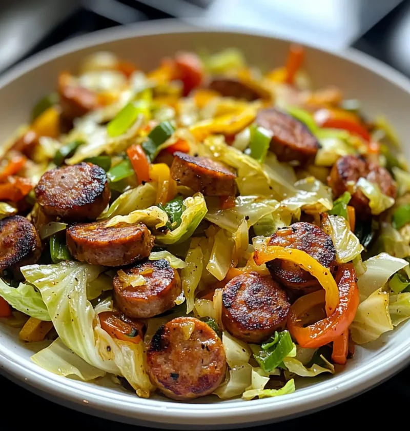 Rindfleischwürstchen und Kohl Pfannengericht für jeden Tag 1 Rindfleischwürstchen und Kohl Pfannengericht