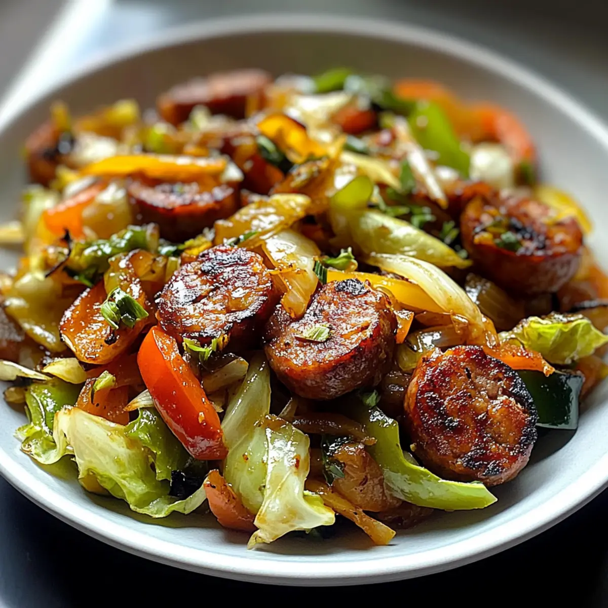 Rindfleischwürstchen und Kohl Pfannengericht für jeden Tag 2 Beef Sausage and Cabbage Stir Fry uate01