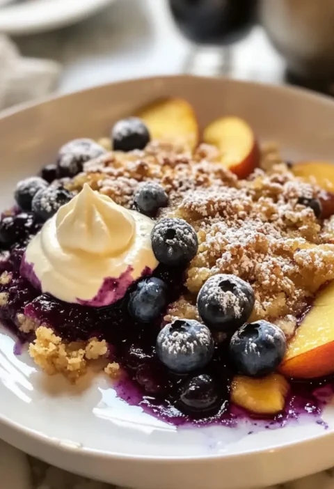 Blaubeer-Pfirsich-Streuselkuchen