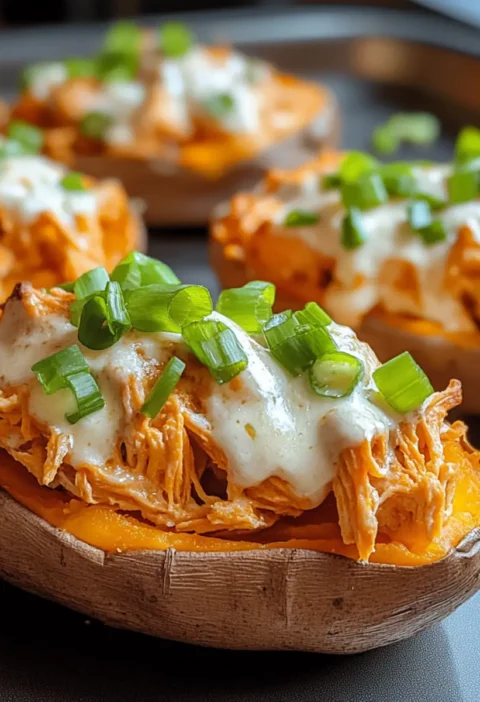 Buffalo-Hühnchen gefüllte Süßkartoffeln Rezept