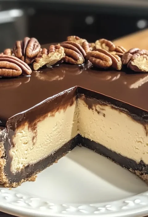 Butter-Pecan-Cheesecake mit Schokoladenglasur