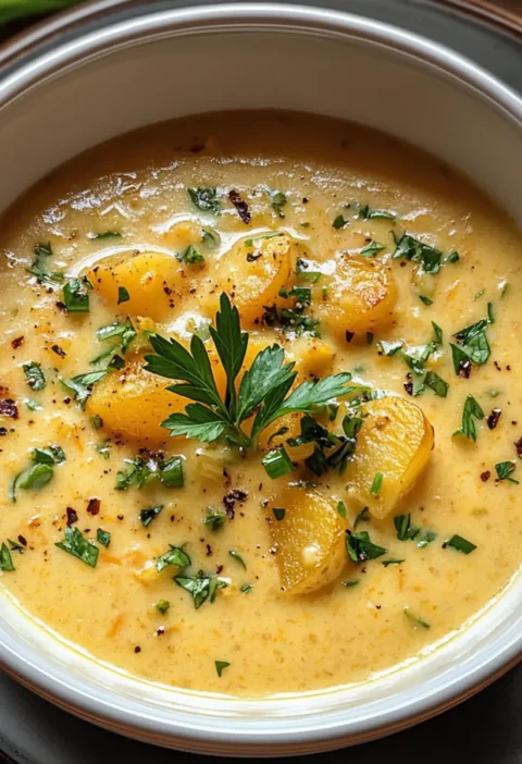 Cheddar-Knoblauch-Kräuter-Kartoffelsuppe