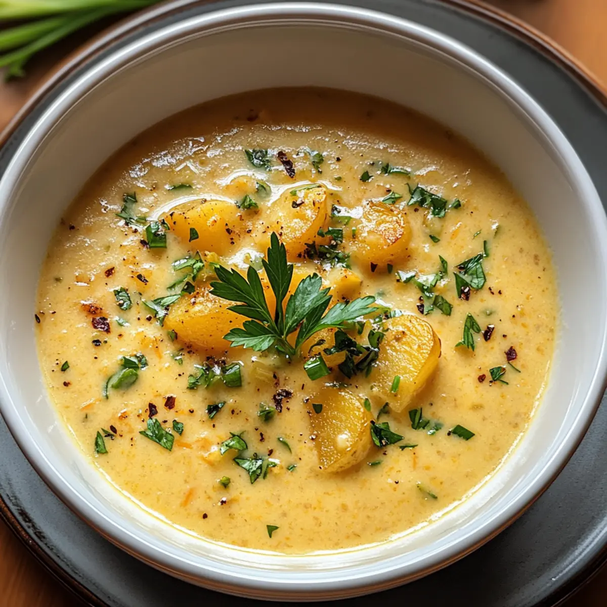 Cheddar-Knoblauch-Kräuter-Kartoffelsuppe