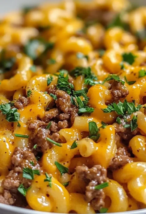 Käseburger-Makkaroni Rezept Zutaten: - 500 g Rinderhackfleisch - 250 g Makkaroni - 1 Zwiebel, gewürfelt - 2 Tassen Wasser - 1 Tasse Milch - 250 g Cheddarkäse, gerieben - 1 Teelöffel Paprika - 1 Teelöffel Knoblauchpulver - Salz und Pfeffer nach Geschmack Anleitung: 1. Das Rinderhackfleisch in einer großen Pfanne braten, bis es gebräunt ist. 2. Zwiebel hinzufügen und saute until weich. 3. Makkaroni, Wasser und Milch hinzufügen und zum Kochen bringen. 4. Hitze reduzieren und 10-12 Minuten köcheln lassen, bis die Makkaroni al dente sind. 5. Käse, Paprika, Knoblauchpulver, Salz und Pfeffer hinzufügen und rühren, bis der Käse geschmolzen ist. 6. Servieren und genießen.