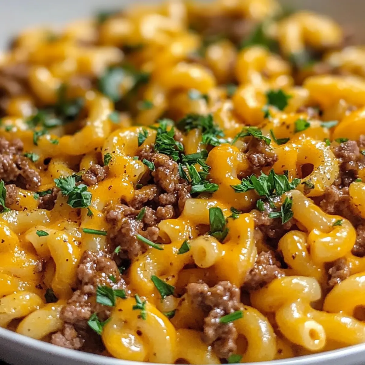 Käseburger-Makkaroni Rezept Zutaten: - 500 g Rinderhackfleisch - 250 g Makkaroni - 1 Zwiebel, gewürfelt - 2 Tassen Wasser - 1 Tasse Milch - 250 g Cheddarkäse, gerieben - 1 Teelöffel Paprika - 1 Teelöffel Knoblauchpulver - Salz und Pfeffer nach Geschmack Anleitung: 1. Das Rinderhackfleisch in einer großen Pfanne braten, bis es gebräunt ist. 2. Zwiebel hinzufügen und saute until weich. 3. Makkaroni, Wasser und Milch hinzufügen und zum Kochen bringen. 4. Hitze reduzieren und 10-12 Minuten köcheln lassen, bis die Makkaroni al dente sind. 5. Käse, Paprika, Knoblauchpulver, Salz und Pfeffer hinzufügen und rühren, bis der Käse geschmolzen ist. 6. Servieren und genießen.