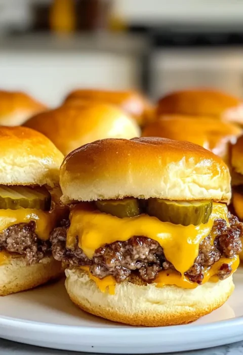 Cheeseburger Slider Rezept Zutaten: - 500 g Rinderhackfleisch - 120 g Cheddar Käse - 12 mini Burgerbrötchen - 1 Zwiebel - 1 EL Senf - 1 EL Ketchup - Salz - Pfeffer - Gewürzgurken (optional) - Salatblätter (optional) Anleitung: 1. Heize den Ofen auf 180 Grad vor. 2. Zwiebel fein hacken und in einer Pfanne mit etwas Öl anbraten. 3. Rinderhackfleisch in eine Schüssel geben, Zwiebel, Senf, Ketchup, Salz und Pfeffer hinzufügen und gut vermischen. 4. Kleine Patties formen (etwa 12 Stück). 5. Patties in einer Pfanne von beiden Seiten braten oder im Ofen garen. 6. Patties mit Käse belegen und schmelzen lassen. 7. Burgerbrötchen aufschneiden und mit der unteren Hälfte der Brötchen die Patties belegen. 8. Nach Belieben mit Gewürzgurken und Salat belegen. 9. Obere Hälfte der Brötchen darauflegen und servieren.