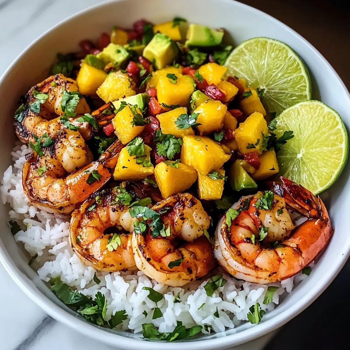 Chili-Limetten-Garnelen-Bowls mit Mango-Avocado-Salsa 3 Chili Limetten Garnelen Bowls mit Mango Avocado Salsa a5uljp