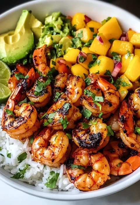 Chili-Limetten-Garnelen-Bowls mit Mango-Avocado-Salsa
