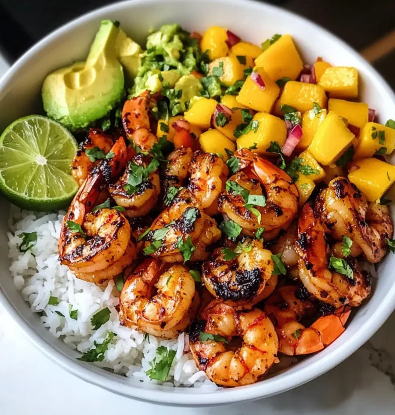 Chili-Limetten-Garnelen-Bowls mit Mango-Avocado-Salsa 1 Chili-Limetten-Garnelen-Bowls mit Mango-Avocado-Salsa