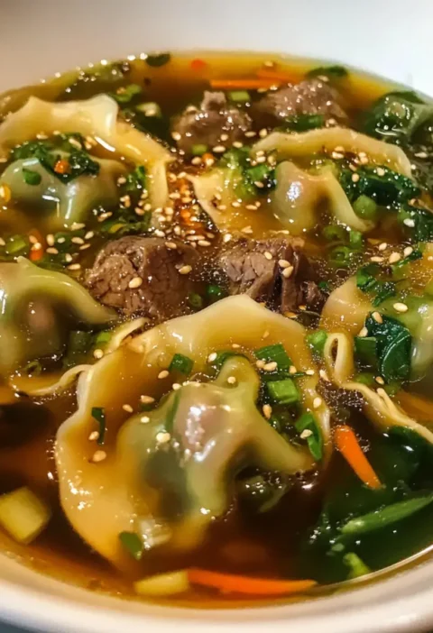 Gemütliche Rindfleisch-Teigtaschen-Suppe