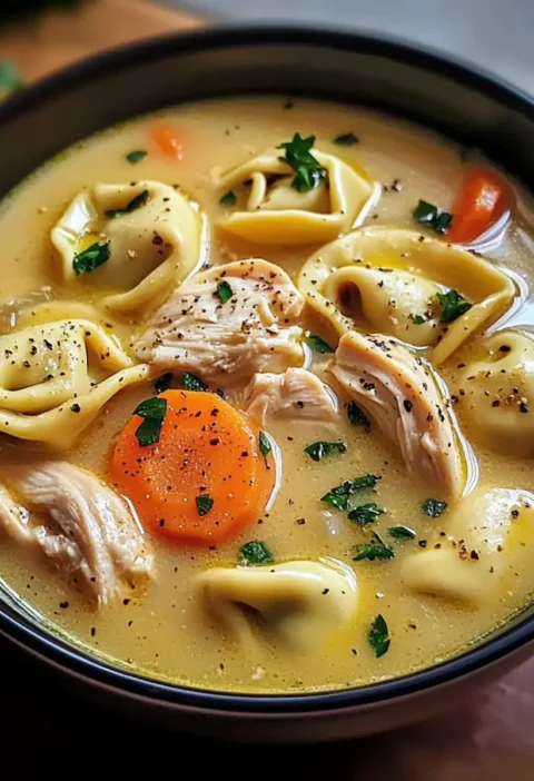 Cremige Hähnchen Tortellini Suppe