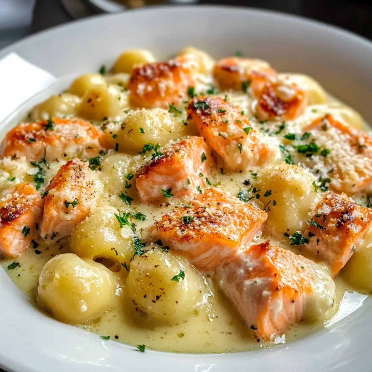 Cremiger Knoblauch-Parmesan Lachs-Gnocchi-Auflauf 3 Cremiger Knoblauch Parmesan Lachs Gnocchi