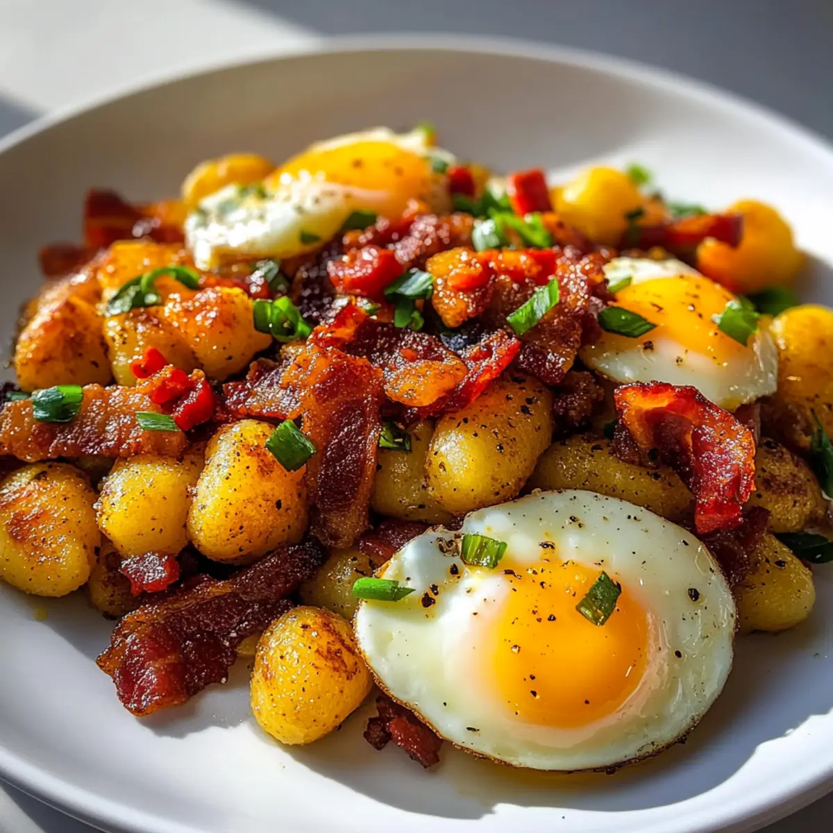 Dein perfektes FrA¼hstA¼ck Gnocchi Hash mit Ei Rinderbacon lvgm1a