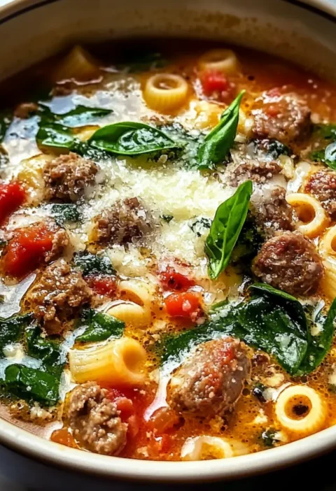 Köstliche Parmesan-Rindfleisch-Wurst-Ditalini-Suppe Rezept