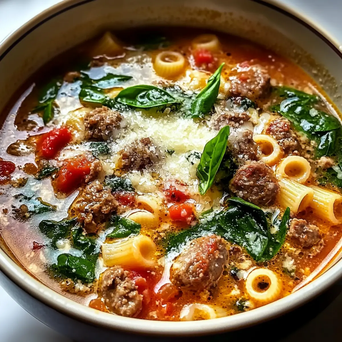 Köstliche Parmesan-Rindfleisch-Wurst-Ditalini-Suppe Rezept