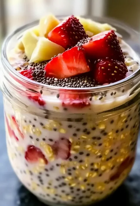 Erdbeer-Rhabarber-Protein-Overnight-Oats