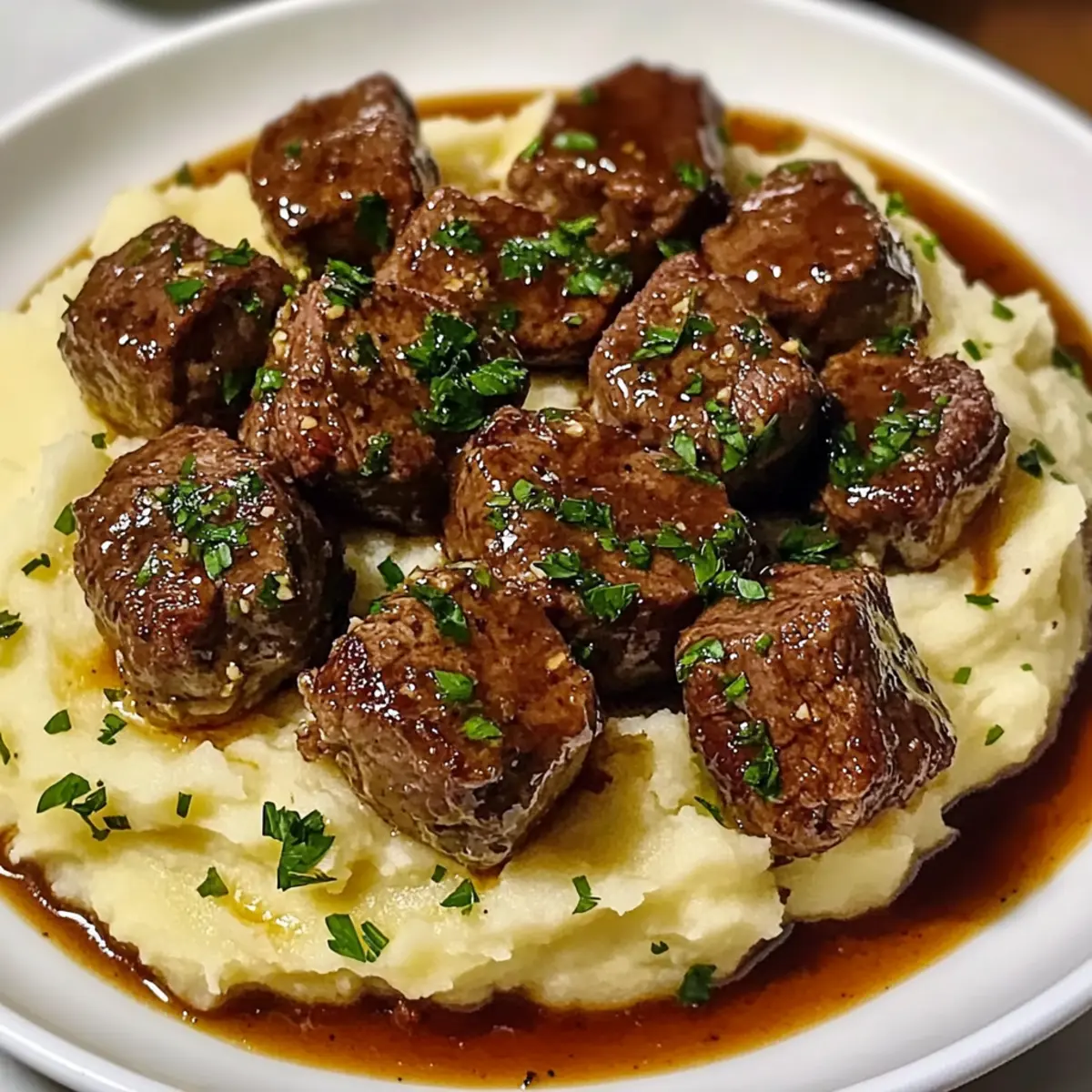 Garlic Butter Beef Bites with Creamy Mashed Potatoes Recipe o5tqml