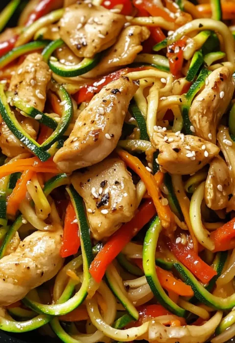 Knoblauch-Hähnchen-Zucchini-Nudeln Pfannengericht