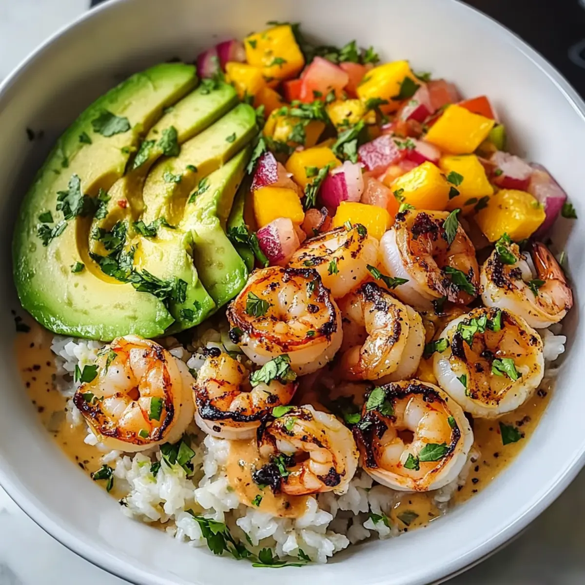 Garnelen und Avocado Bowls mit Mango Salsa socifr