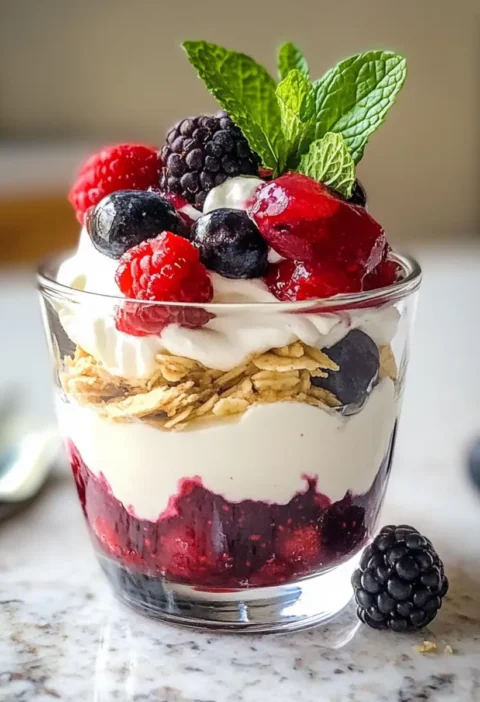 Healthy layered dessert with berries - fruity-light low carb dessert