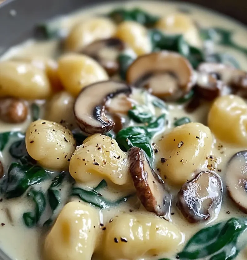 Gnocchi mit Pilzen Spinat schnell und cremig 1 Gnocchi mit Pilzen Spinat