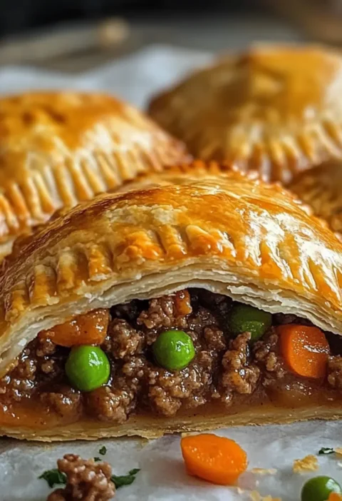 Rinderhackfleisch-Handpasteten Rezept Zutaten: - 500 g Rinderhackfleisch - 1 Zwiebel, gewürfelt - 2 Knoblauchzehen, gehackt - 1 Tasse gefrorene Erbsen und Karotten - 1 Teelöffel Worcestersauce - 1 Teelöffel Paprika - Salz und Pfeffer nach Geschmack - 1 Packung Blätterteig - 1 Ei, geschlagen Anleitung: 1. In einer Pfanne das Rinderhackfleisch bräunen. 2. Zwiebel und Knoblauch hinzufügen und weich dünsten. 3. Erbsen und Karotten sowie Worcestersauce, Paprika, Salz und Pfeffer hinzufügen. Gut vermischen. 4. Den Blätterteig ausrollen und in Quadrate schneiden. 5. Eine Löffel Füllung in die Mitte jedes Quadrats geben. 6. Die Ränder des Teigs mit Ei bestreichen und die Ecken zusammenfalten, um eine Pastete zu formen. 7. Die Oberseiten mit dem restlichen Ei bestreichen. 8. Bei 200°C 20-25 Minuten backen, bis sie goldbraun sind.