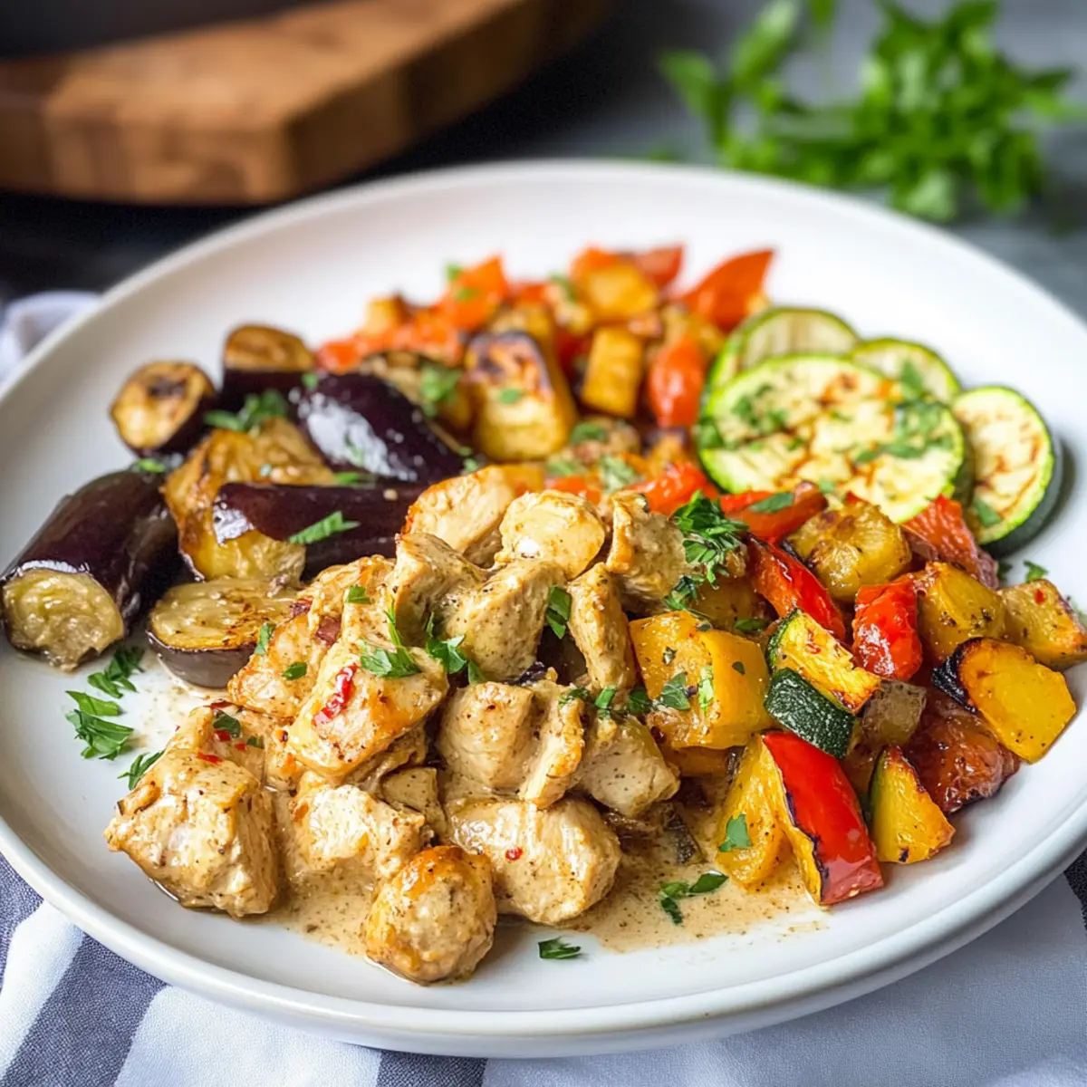 Gyros Geschnetzeltes mit mediterranem Röstgemüse – Low Carb Rezept