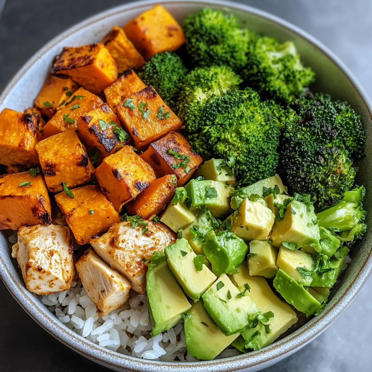 Gesunde Hähnchen- und Süßkartoffel-Reis-Schüssel 4