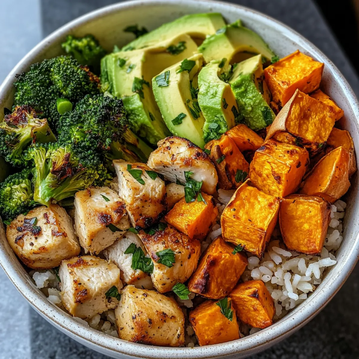 Gesunde Hähnchen- und Süßkartoffel-Reis-Schüssel 5 Gesunde Hähnchen- und Süßkartoffel-Reis-Schüssel Rezept