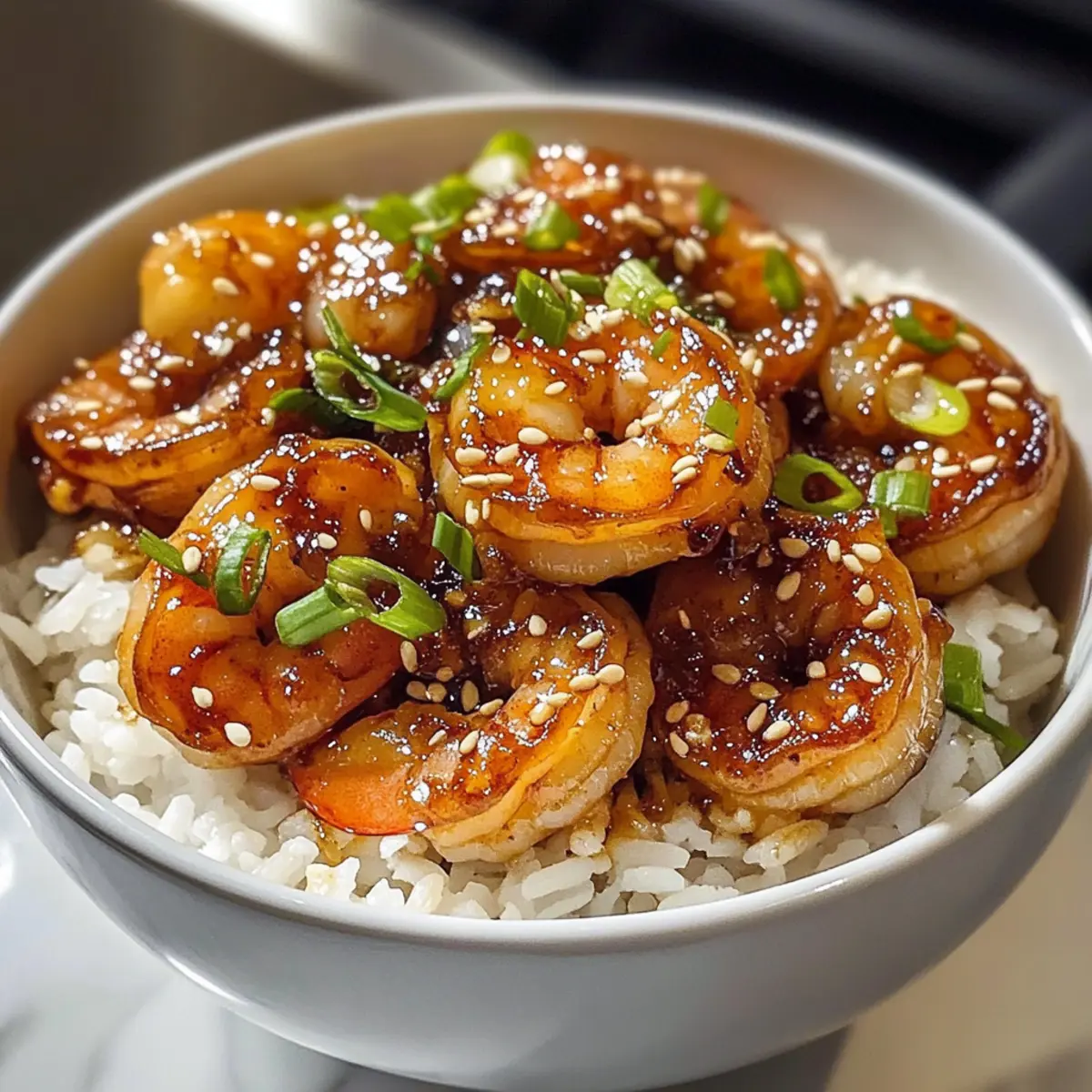 Honig Knoblauch Garnelen Reis Schüssel