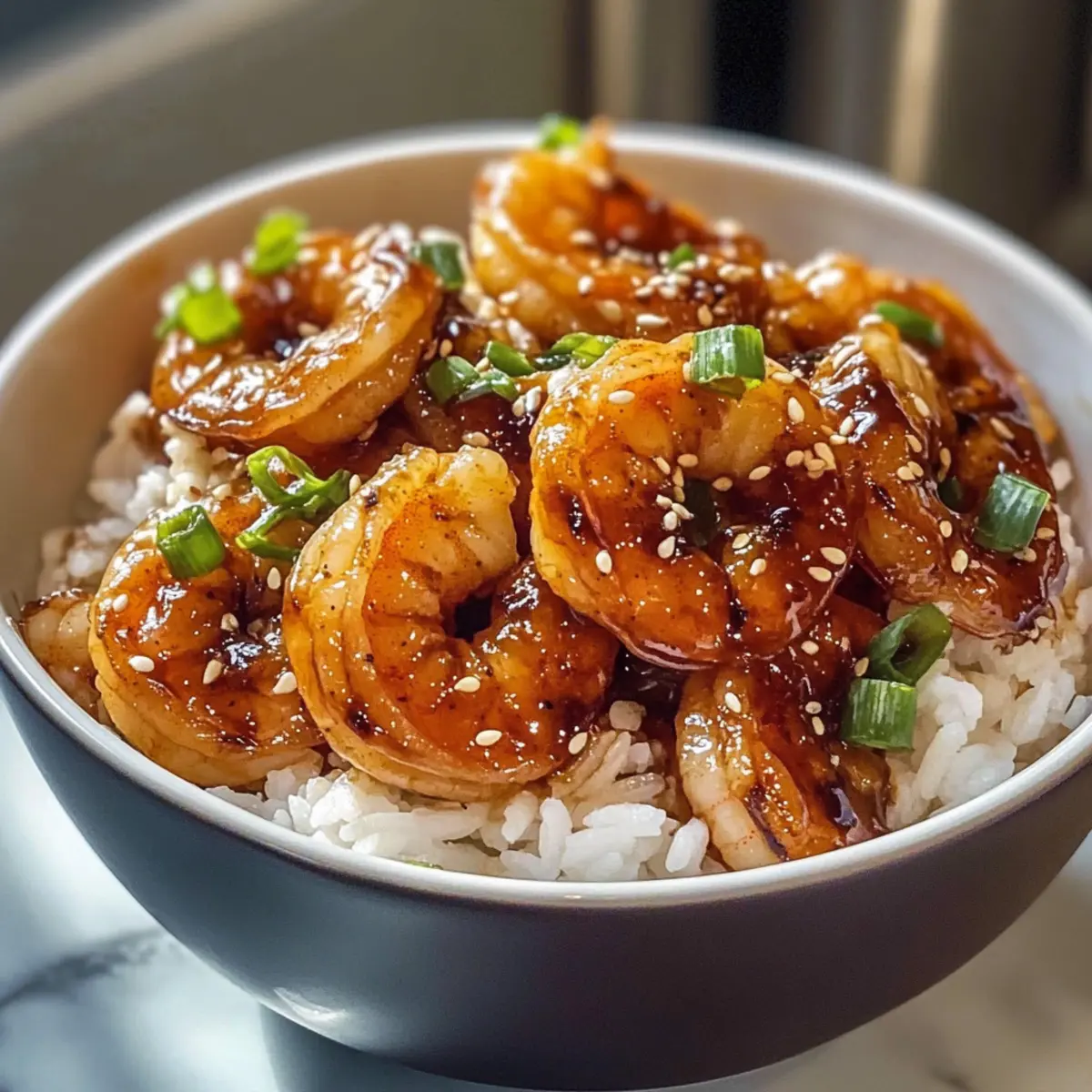 Honey Garlic Shrimp Rice Bowl ooufym