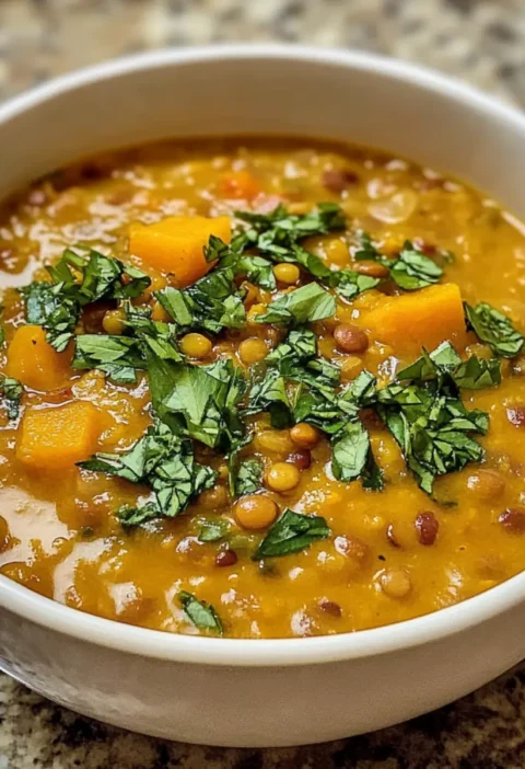 Honeynut-Kürbis Rote Linsen Suppe