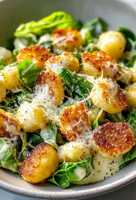 Crispy Gnocchi Caesar Salad with Lemon Dressing