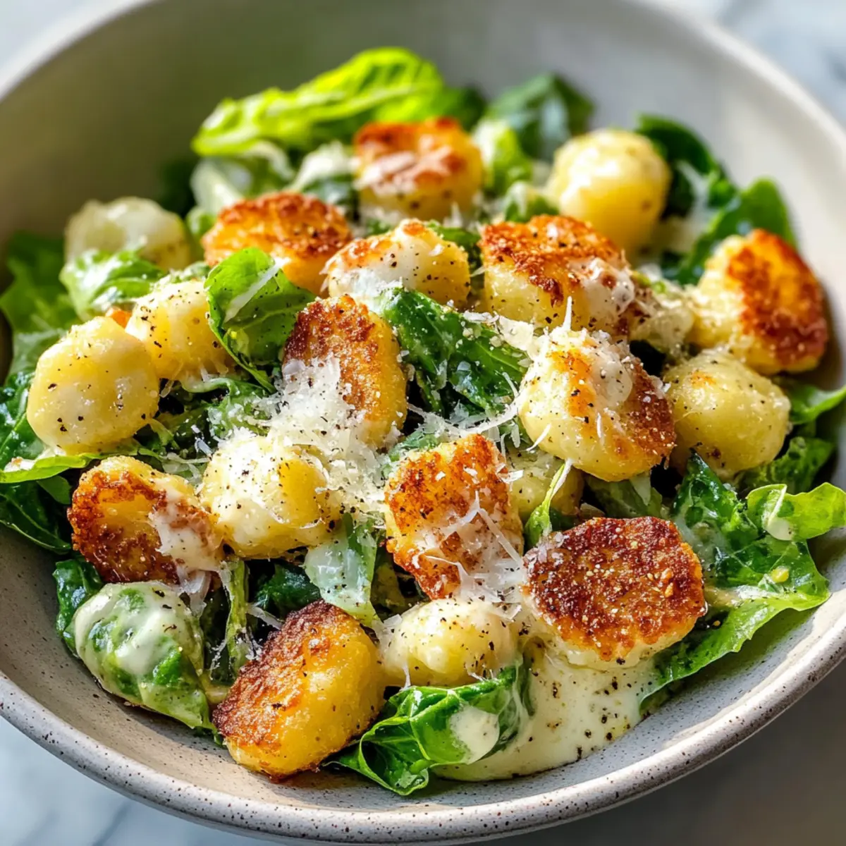 Crispy Gnocchi Caesar Salad mit Zitronen-Dressing 5 Crispy Gnocchi Caesar Salad with Lemon Dressing
